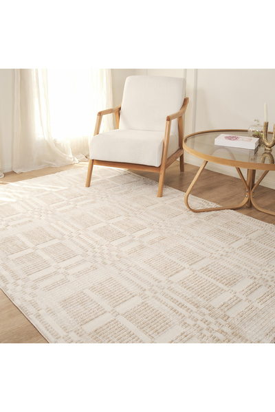 Kaşmir Halı 7/24 İskandinav Velar Bej Salon Mutfak Halısı Yolluk