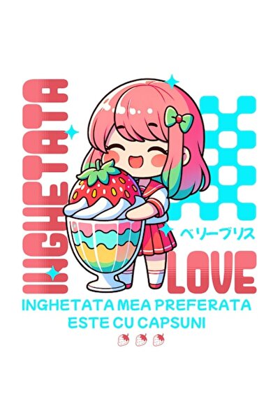 OEM Autocolant facial în stil anime cu milkshake imens și căpșuni, vinil PVC ...