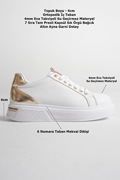 Abacca Vega Gold Detailed White Women's Sports Shoes
