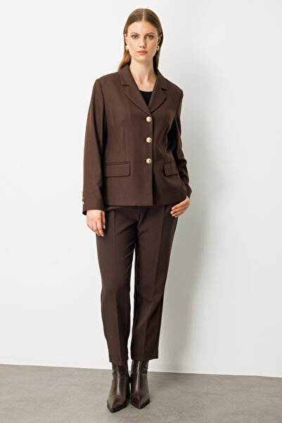 Ekol Women's Plus Size Jacket with Flap Pockets 5549 Brown