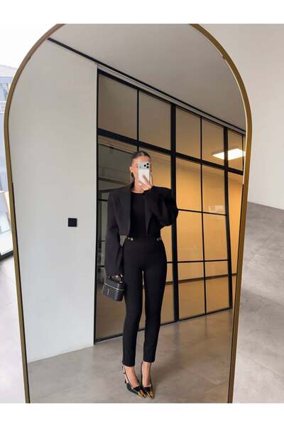 BB Bensu Buyruk GOLD DÜĞME DETAYLI ÇIMALI ÇELİK TAYT PANTOLON