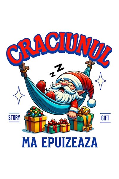 OEM Autocolant – Moș Crăciun epuizat dormind în hamac, text amuzant, vinil PV...