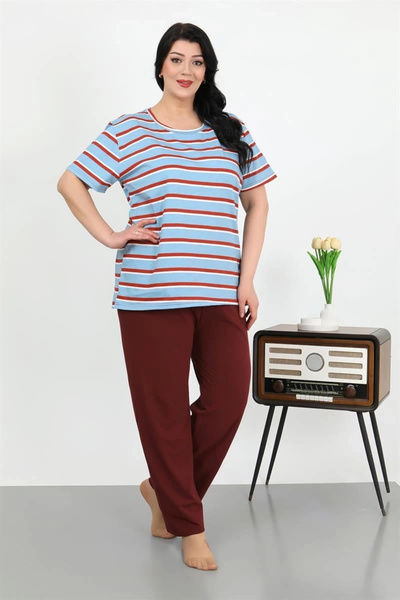 alfa expres Clothing Women's Plus Size Short Sleeve Combed Cotton Pajama Set Blue