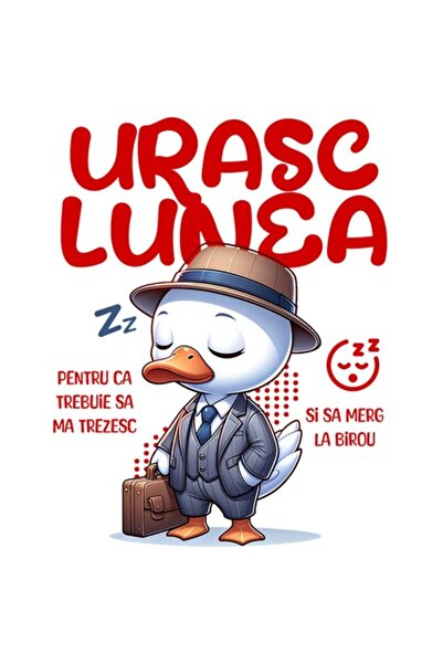 OEM Autocolant amuzant cu rață albă – costum elegant, pălărie, servietă, text...