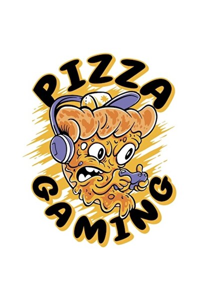 OEM Autocolant Pizza Gaming cu mesaj în engleză, bordură albă, vinil PVC, 10 cm