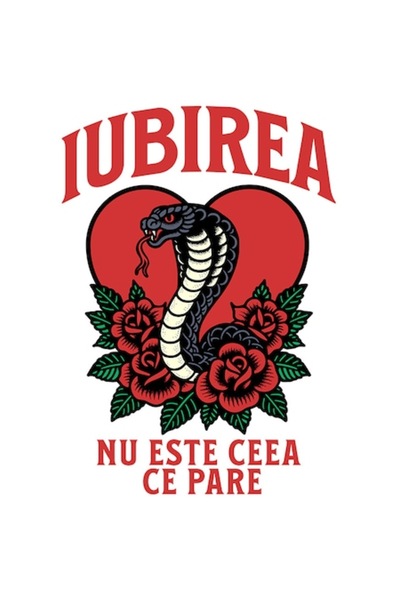 OEM Autocolant cu șarpe printre flori roșii, text „Dragostea nu este ceea ce ...