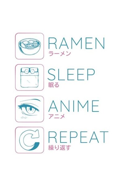 OEM Autocolant amuzant Ramen „Sleep Anime Repeat”, albastru cu margini albe, ...