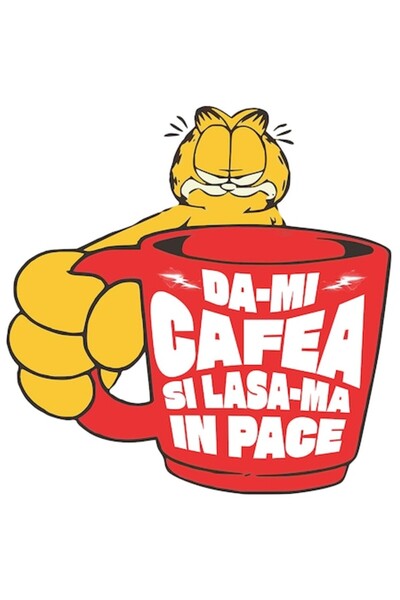 OEM Autocolant cu pisica Grafield și cană mare de cafea roșie — „Dă-mi cafea ...