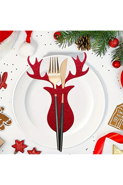 Probest DESIGN حامل أدوات المائدة من اللباد الأحمر على شكل غزال الرنة المحظوظ...