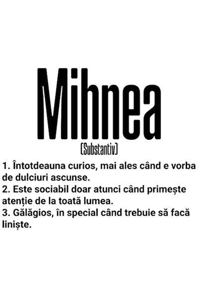 OEM Autocolant cu numele Mihnea, mesaj amuzant: Curios, Sociabil, Gălăgios, b...