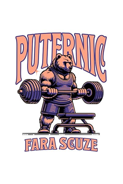 OEM Autocolant ursuleț ridicând greutăți „Puternic - Fără scuze”, vinil PVC, ...