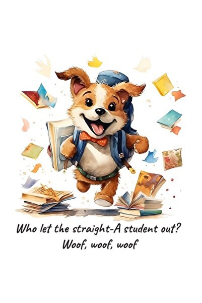 OEM Autocolant — Cățeluș vesel mergând la școală, ilustrație, cărți, bordură ...