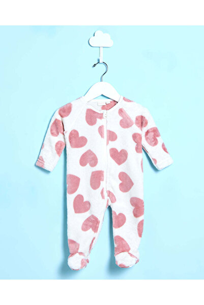 REDTAG Baby White Printed Fleece Sleepsuit
