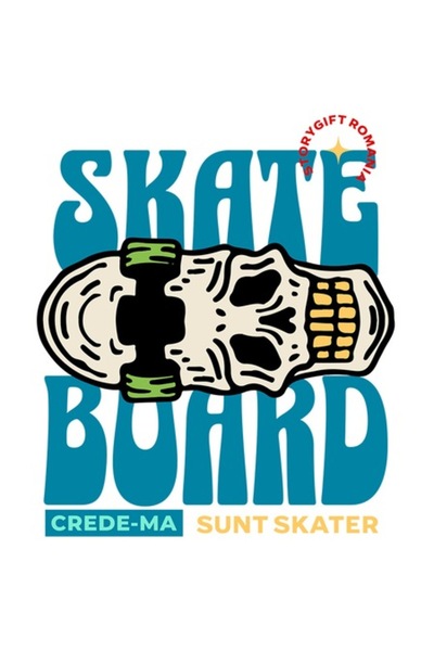 OEM Autocolant pentru skateboard – Craniu uman, „Trust Me I'm Skater”, Bordur...