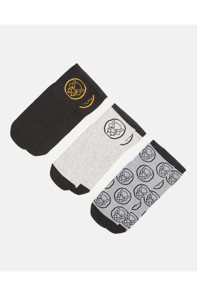 REDTAG Senior Boys Black And Grey Printed Ankle Socks Set (3 Pairs)