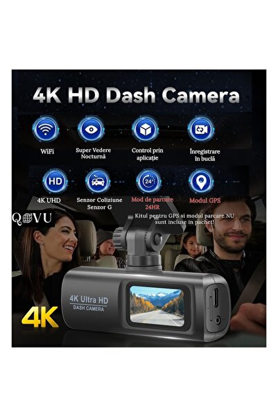 QOVU V22 Dash Camera DVR 4K Front + 2K Rear/Interior, WiFi, 170°