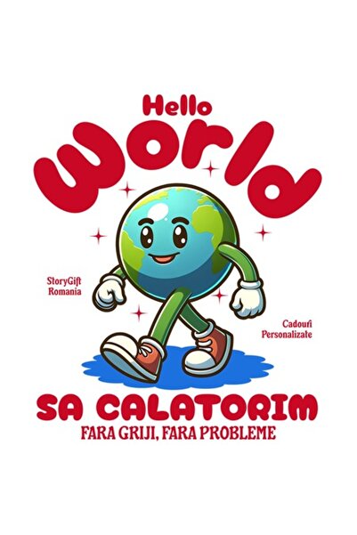 OEM Autocolant animat cu Pământul și pantofi sport roșii, „Salut lume - Hai s...