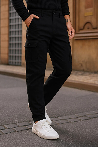 DAMGA JEANS Ανδρικό παντελόνι Cargo με φαρδύ πόδι και ψηλόμεσο σε μαύρο χρώμα