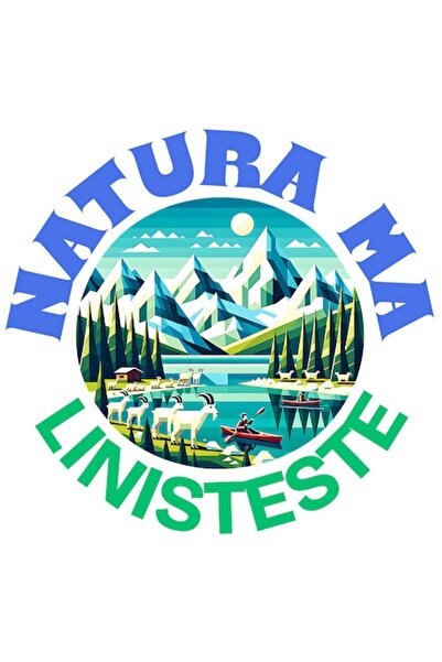 OEM Autocolant rotund din vinil - Design Lac de munte „Natura mă calmează”, 2...