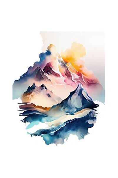 OEM Autocolant peisaj montan, cascadă și apus, vinil PVC multicolor 15 cm