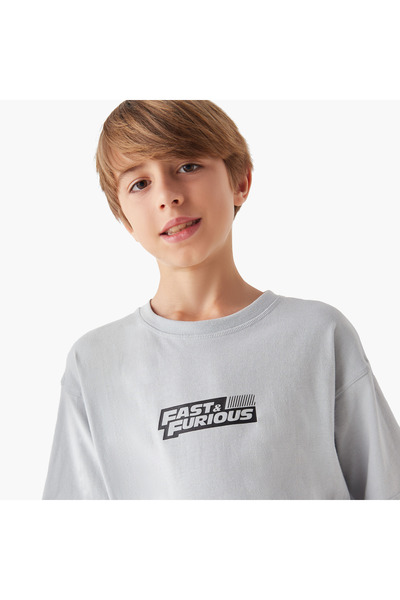 Universal Fast and Furious Print Crew Neck T-shirt with Short Sleeves