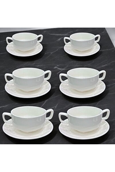 cc bin shihon Soup bowl and saucer set, 6 pieces, high quality porcelain, 10cm size, creamy white