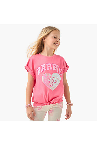 mattel Barbie Print T-shirt with Extended Sleeves and Front Tie