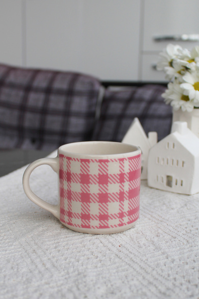 Inspire Ceramic Pink Plaid Printed Mug Cup