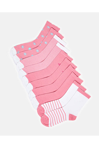 REDTAG Senior Girls Pink And White Crew Socks Set (5 Pairs)