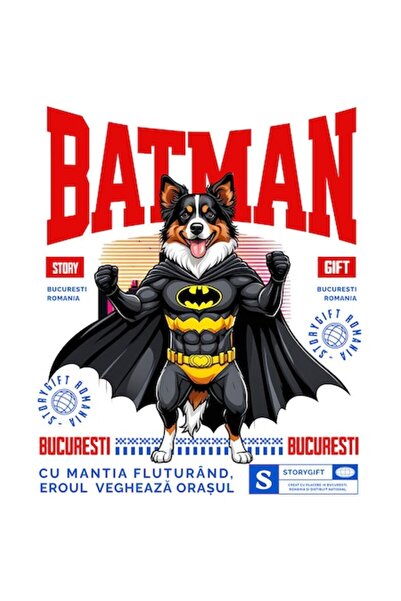 OEM Стикери за австралийско овчарско куче в костюм на Батман, PVC винил, 28 см