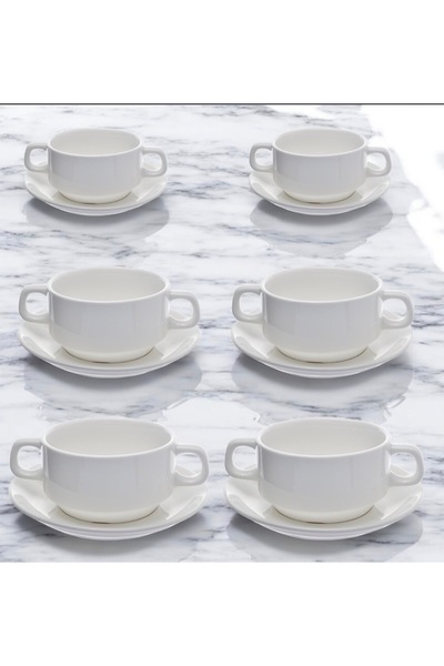 cc bin shihon Soup bowl and saucer set, 6 pieces, high quality porcelain, 10cm size, creamy white