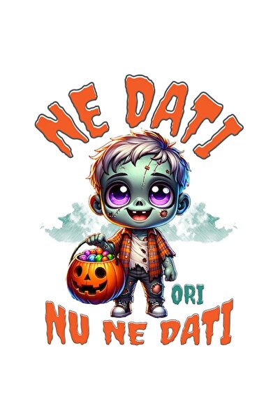 OEM Autocolant Halloween Halloween cu dovleac, text „Give Us or Not”, bordură...
