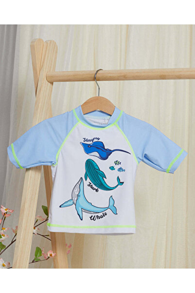 REDTAG Infant Boys Blue Fish Print Swim Set (2 Piece)