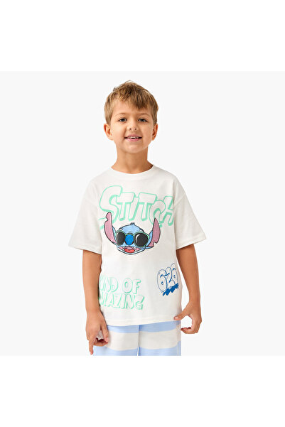 Disney Stitch Print Crew Neck T-shirt with Short Sleeves