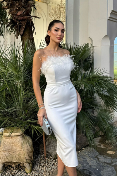 Sindimoda Efsun Straplez Otriş Detay Midi Elbise 9309