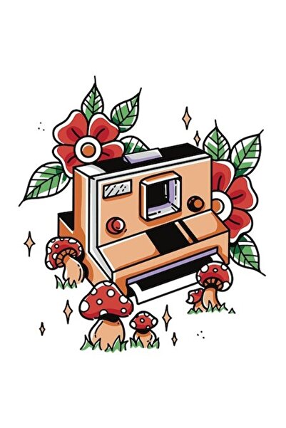 OEM Autocolant vintage pentru cameră instantanee cu flori și ciuperci roșii, ...