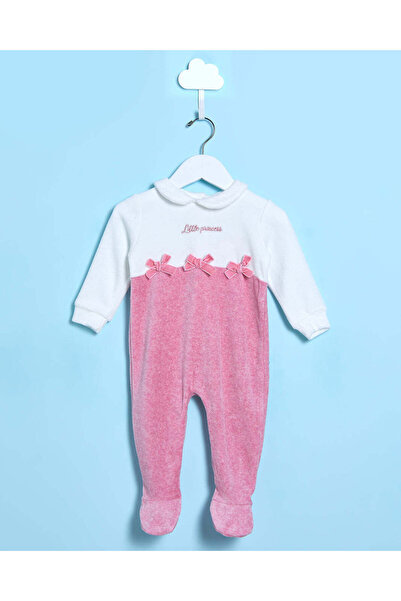 REDTAG بدلة نوم مخملية مزينة باللونين الأبيض والوردي للأطفال