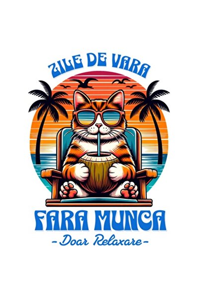 OEM Autocolant cu pisică pe șezlong cu nucă de cocos, „Zile de vară, fără mun...