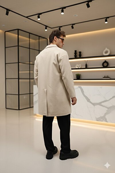 Mamlay Beige Closed-Fitting Oversized Loose-Fit Long Cashmere Coat