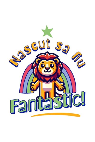 OEM Autocolant - Leu fericit cu coamă curcubeu, „Născut să fii fantastic”, ma...