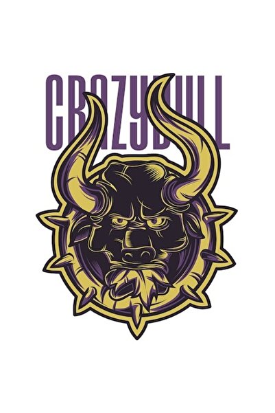 OEM Autocolant portret taur furios, taur nebun, coarne lungi, bordură albă, v...