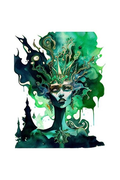 OEM Autocolant: Portret de regină extraterestră verde cu coroană de smarald, ...