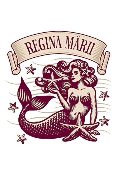OEM Autocolant sirenă cu stea de mare, text „Regina mării”, vinil PVC, 15 cm