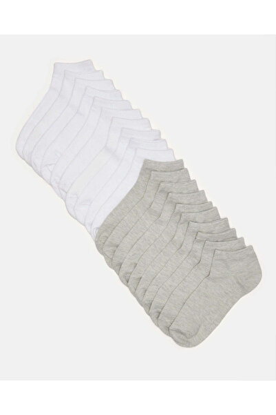 REDTAG Women White And Grey Ankle Box Socks (10 Pairs)