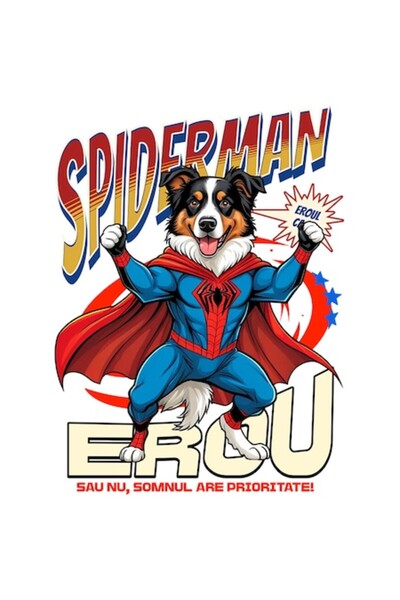 StoryGift Romania Australian Shepherd Dog Sticker in Spider-Man Costume, PVC Vinyl 28 cm