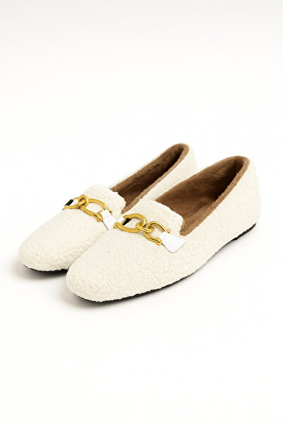 Beyond Women's White Chain Plush Ballerinas 1cm Shr001