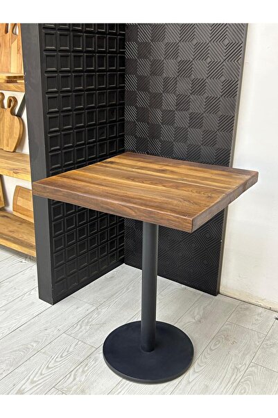 kütükland Masif Doğal Ceviz Kare Sehpa Metal Ayaklı