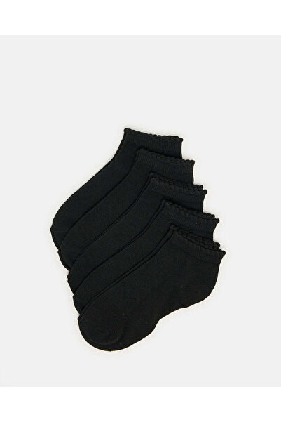 REDTAG Senior Girls Black Low Ankle Socks With Scallop Welt Edge (5 Pairs)