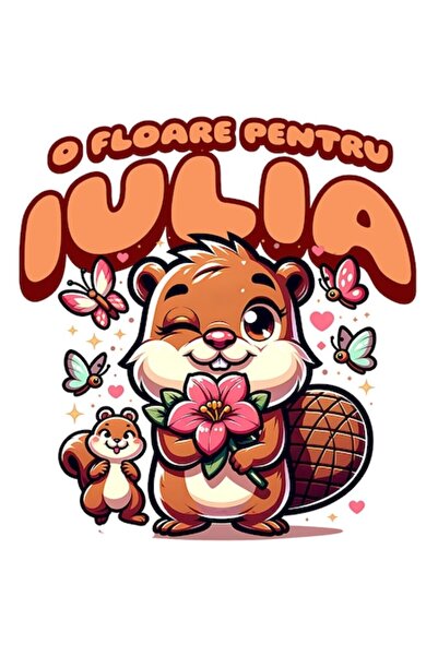 OEM Autocolant cuplu romantic castor – „O floare pentru Iulia” – Vinil PVC de...