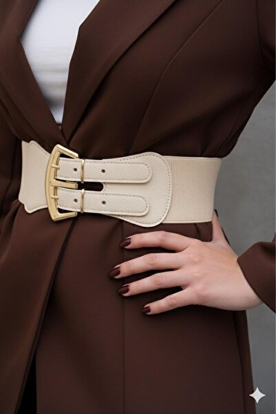 Desre Moda Gold Buckle Elastic Belt Dress Belt Shirt Belt Coat Belt Body Belt